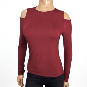 MARCIANO Burgundy Cold Shoulder Long Sleeve Knit Top Womens Fitted Size Medium